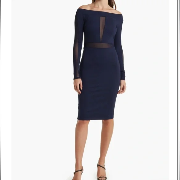 Love by Design Women's Illusion Mesh Strapless Knit Dress - Blue - Casual Dresses